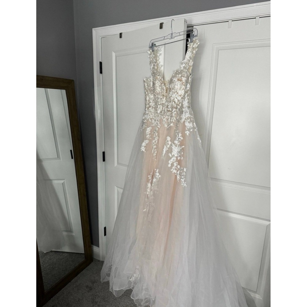 Custom White Lace Floral Wedding Dress Size 12 New Tulle A-Line Bridal Gown
